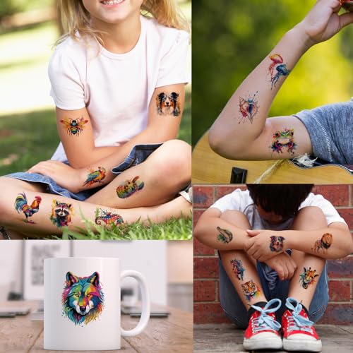 160 PCS Watercolor Animals Temporary Tattoos for Kids