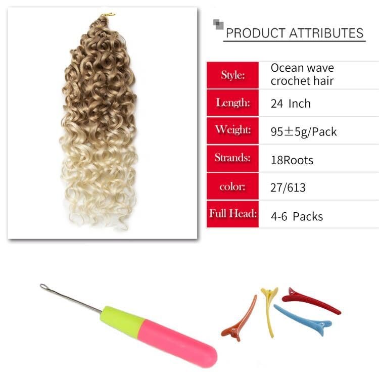 Ocean Wave Crochet Hair Blonde Deep Wave Curly Crochet Hair For Women 24inch Hawaii Curly Braiding Hair Synthetic Bohemian Crochet Braid Water Wave Crochet hair Extensions (6Packs, 27/613)