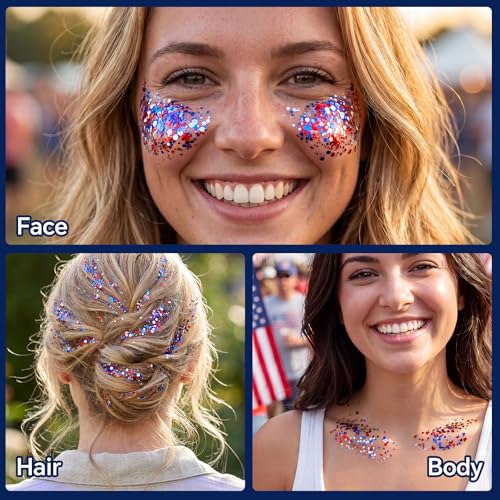 Flag Variation Patriotic Glitter Stick for Face & Body - 4th July, Independence Day, US Soccer Support