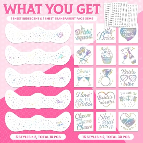 EMOME Bachelorette Party Accessories, Iridescent Glitter Freckles Face Tattoos with Face Gems, Bachelorette Party Favors Decorations Face Paint Makeup Kit for Bridal Shower, Bridesmaids, Women, Girls