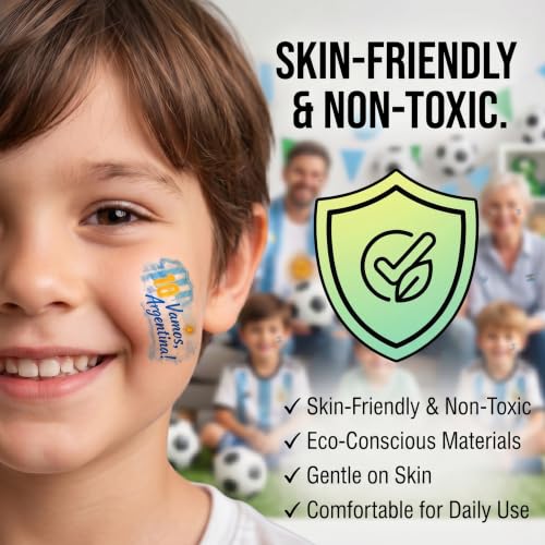 Argentina Flag Waterproof Temporary Tattoos Set for Adults & Kids - 4 Large Sheets, Long-Lasting Fan Body Art