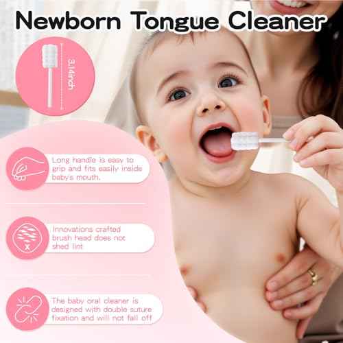 50Pcs Baby Tongue Cleaner for 0-36 Month No Glue Disposable Baby Mouth Oral Cleaner Infant Toothbrush Gum Cleaner 3D Soft Infant Tongue Cleaner+1PCS Finger Toothbrush