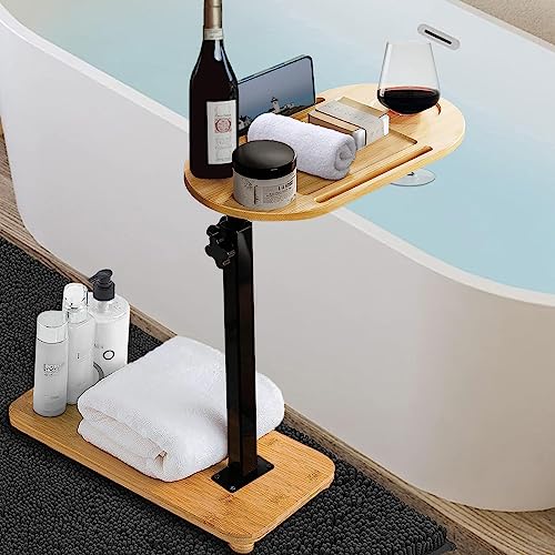 Bamboo Bathtub Tray with Adjustable Height & Wine Glass Holder