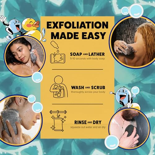 GOSHI Exfoliating Shower Sponge - Grey, Rip-Resistant