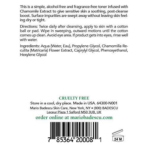 Mario Badescu Chamomile Cleansing Lotion - Alcohol Free & Fragrance Free Toner for Face - Soothing, Calming, Non-Drying Pore Cleanser Skin Care