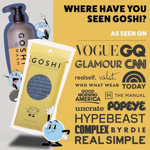 GOSHI Exfoliating Shower Towel and 20 oz Super Vitamin Body Wash for Women and Men - Exfoliating Bath Set for All Skin Types