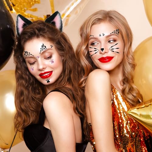 Cat Face Gems Stickers - Reusable Face Jewels for Parties