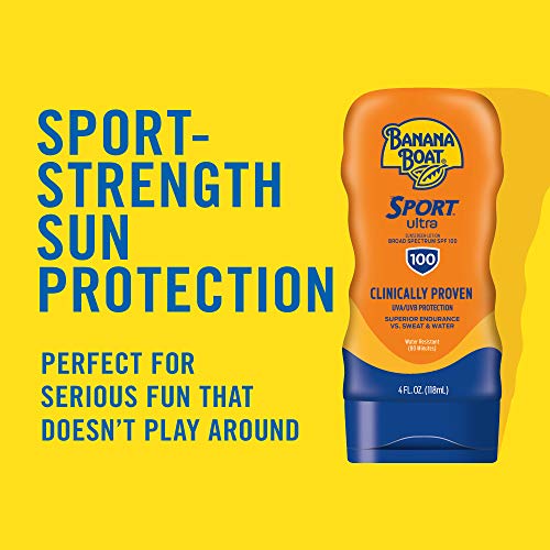 Banana Boat Sport Ultra Sunscreen Lotion SPF 100 4oz Twin Pack and SPF 50 12oz Oxybenzone Free Sunscreen