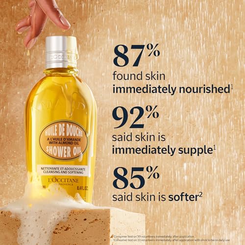 L'OCCITANE Almond Favorites Set: Cleansing Shower & Supple Skin Oils, Hand Cream & Moisturizer, Travel Size Skincare Essentials, Bath & Body Gift Set