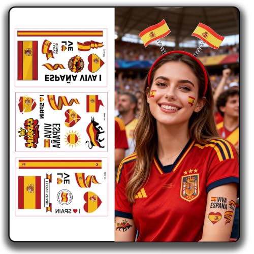 Spain Flag Headband & Tattoo Set - 4 Piece Party Pack