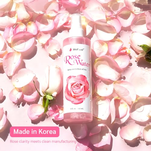 Well's Oil Rosewater Face & Hair Mist Spray (2 fl oz / 59 mL) | 4pcs | Floral Rosewater Hydrosol | Alcohol-Free