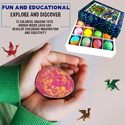 Kids Bath Bombs with Dragon Egg Toys - 12 Colorful Fizzies