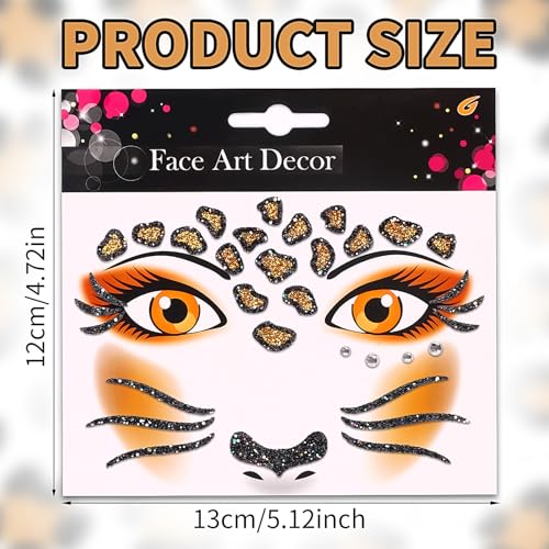 Glitter Animal Face Tattoo Stickers - 2 Sheets Halloween Costume