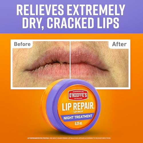 O'Keeffe's Lip Repair Night Treatment Lip Balm for Dry, Cracked Lips - 0.25 Ounce Jar (1 Pack) - Moisturizer Extremely Cracked, Dry Lips