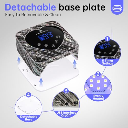 UV LED Nail Lamp 72W Rechargeable Sparkly Nail Dryer Gel Polish Light with 5 Timer Setting Professional Quick Dry Curing Lamp with Display Auto Sensor for Salon & Home, Zebra Diamond