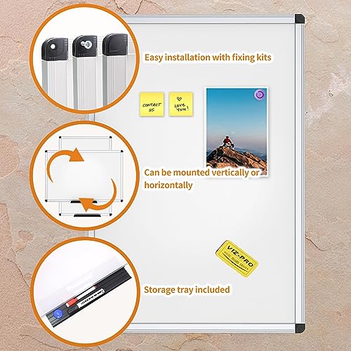 VIZ-PRO Magnetic Whiteboard/Dry Erase Board, 48 X 36 Inches, Silver Aluminium Frame