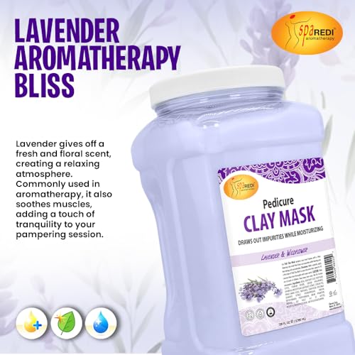 SPA REDI - Clay Mask, Lavender and Wildflower, 128 Oz - Pedicure and Body Deep Cleansing, Skin Pore Purifying, Detoxifying and Hydrating - Natural Bentonite Clay, Infused with