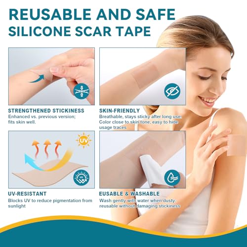 Silicone Scar Tape for Surgical Marks Face Stick Keloid Cover C-Section Strips Wrinkle Cream Lip Sleeping Gel Sheet Tummy Patch Hydrocolloid Roll Soft (3 Pack, 1.6"X 60")