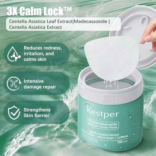Madecassoside Toner Pads|Soothe Redness,Strengthen Barrier & Refine Pores with Centella Asiatica,Caffeine + Niacinamide | 110 Pads for All Skin Types