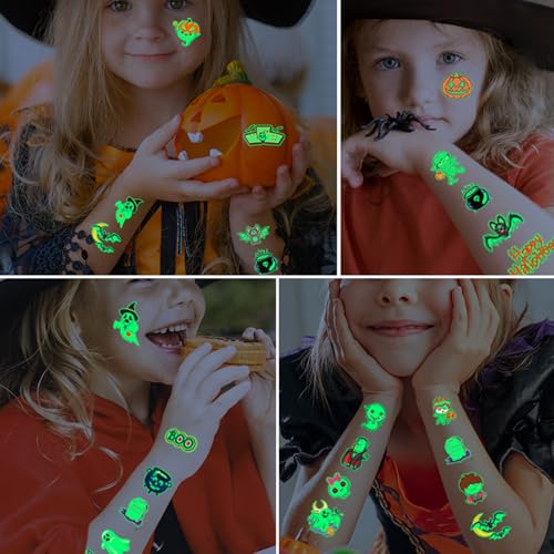 Halloween Temporary Tattoos for Kids 20 Pack Glow in the Dark Party Tattoos Birthday Party Decorations Assorted Goodies Tattoos Goody Bag Supplies