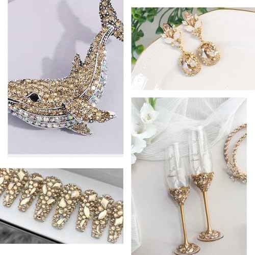 Champagne Golden Crystal Resin Rhinestones w B7000 Jewelry Glue for Bedazzling Crafting 2mm 3mm 4mm 5mm 6mm Flatback Stones Diamonds Crystals Gems for Nails Face Eyes Makeup Tumblers DIY Crafts