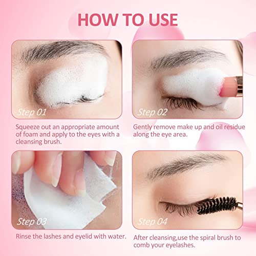 FANMIN 2 Fl Oz (60ml) Eyelash Extension Cleanser with Mascara & Brush Set, Paraben & Sulfate Free Eyelash Wash for Salon & Home Use