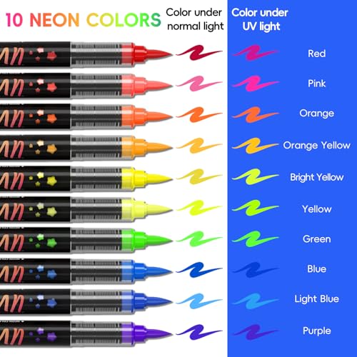 10-Color UV Glow Face Paint Set with Precision Pen Tips