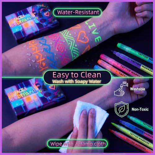 UV Neon Glow Face Paint Markers - 9 Dual-Ended, 18 Colors
