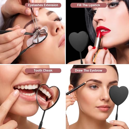 2Pcs Heart Shaped Lash Mirror - Stainless Steel Eyelash Extension Tool