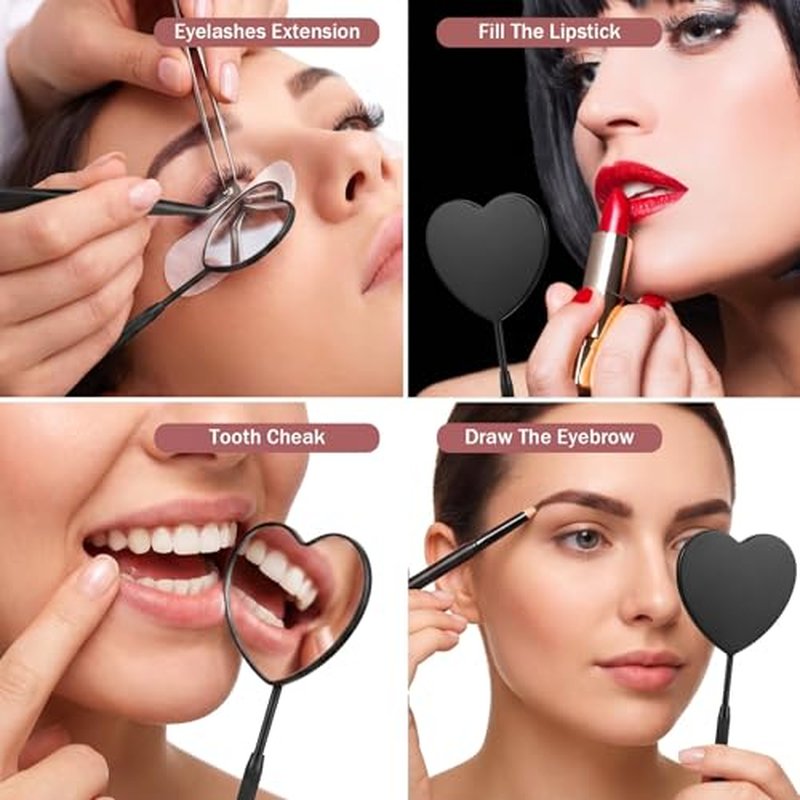 2Pcs Heart Shaped Lash Mirror - Stainless Steel Eyelash Extension Tool