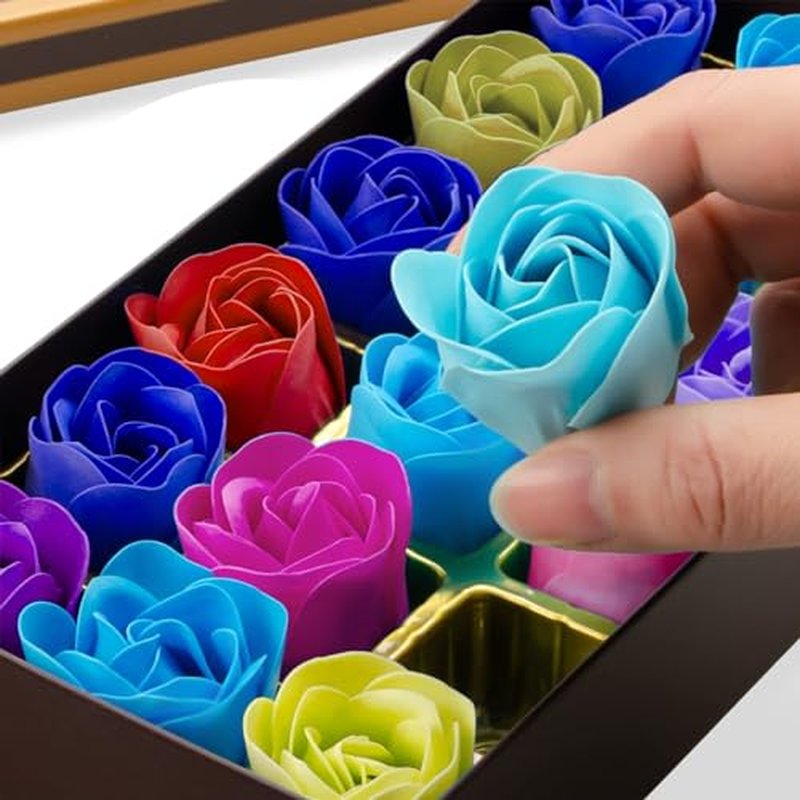Little World Bath Soap Rose Flower - Floral Scented Rose Petals for Bath, Petals Body Soap in Gift Box for Valentine's Day, Anniversary, Birthday, Mothers Day Gifts for Her (18 Pcs Colorful)