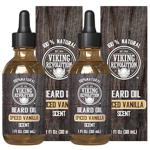 Viking Revolution Beard Oil for Men - All Natural Beard Oil Spiced Vanilla Scent with Argan Oil & Jojoba Oil Beard Conditioner and Softener - Strengthens Beards and Mustaches for Men (2 Pack)