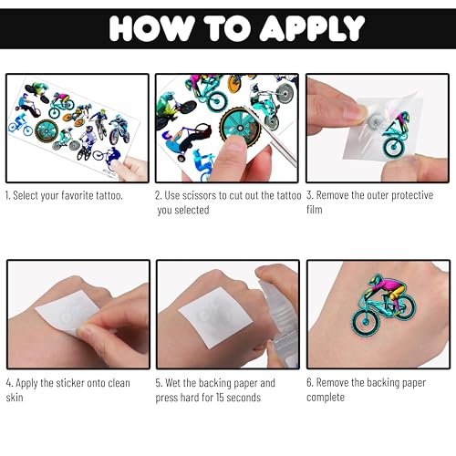105 PCS Bike Temporary Tattoos Birthday Party Decorations Supplies Favors Black Bycicle Street Mountain Road Bike Sports Decor Stickers For Boys Girls Gift School Prizes Rewards