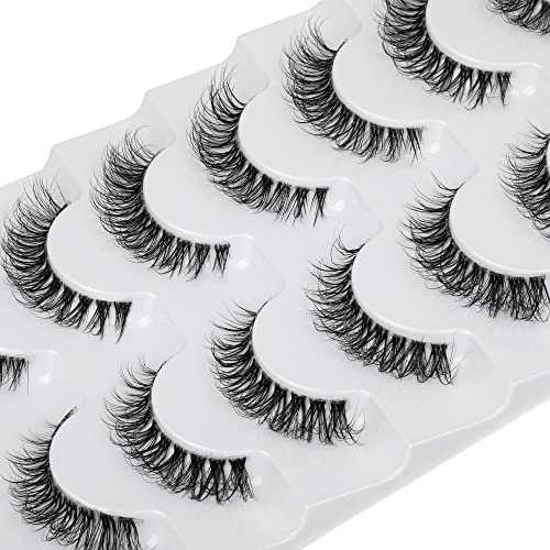 JIMIRE Demi-Wispy 13MM Faux Mink Eyelashes Clear Band 7 Pairs