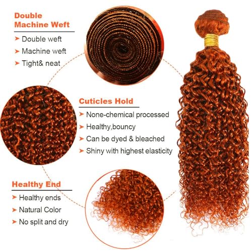 Ginger Orange Bundles Human Hair 26 28 30 Inch Jerry Curly Wave Human Hair Bundles Orange 350 Bundles Unprocessed Brazilian Virgin Hair Quick Weave Hair for Black Women