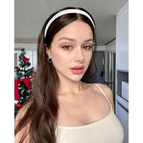12Pcs White Headband for Women 0.8inch Satin Headbands Thin Hard Head Bands DIY Plain Hair Band White Satin Headband Fashion Hair Accessories for Women Girls