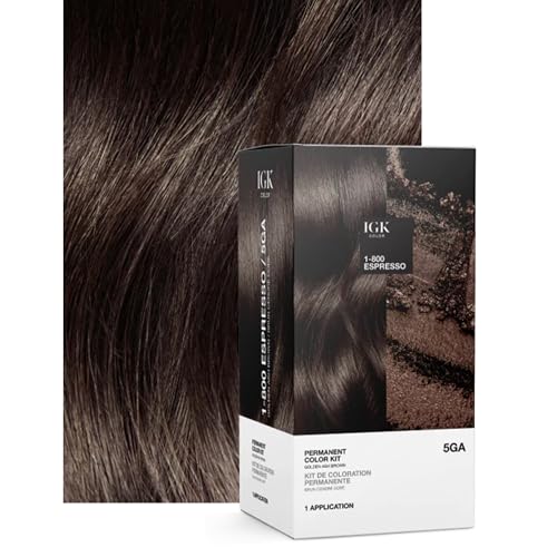 IGK Permanent Hair Dye Color Kit | 5GA1-800 Espresso - Golden Ash Brown | 100% Gray Color Coverage + Strengthen + Shine | Ammonia Free
