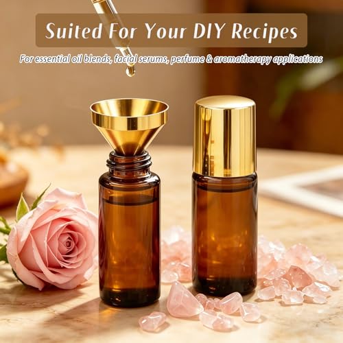 Rose Quartz Roller Bottle 1oz Amber Glass for Essential Oils - 2 Pack