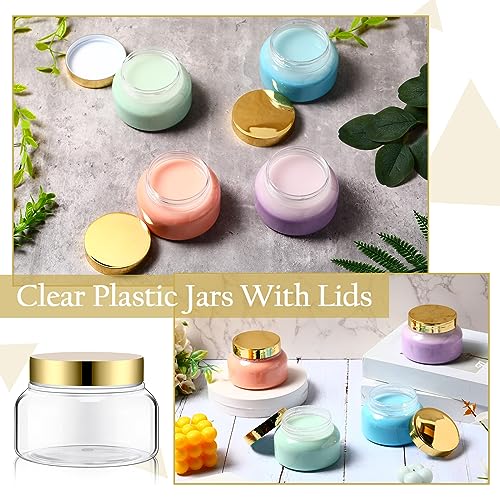 Mumufy 48x 8oz Clear Plastic Cosmetic Jars with Gold Lids, Refillable