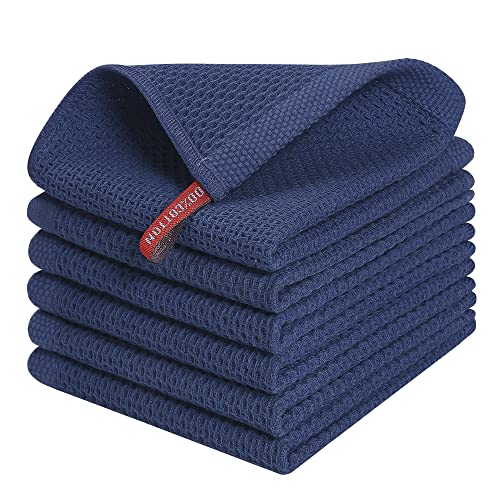 Kitinjoy 100% Cotton Kitchen Dish Cloths, 6 Pack Waffle Weave Ultra Soft Absorbent Dish Towels for Drying Dishes Quick Drying Kitchen Towels Dish Rags, 12 X 12 Inches, Navy Blue