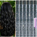 Black Hair Tinsel Clips - 18 Pcs Glitter Extensions for Parties