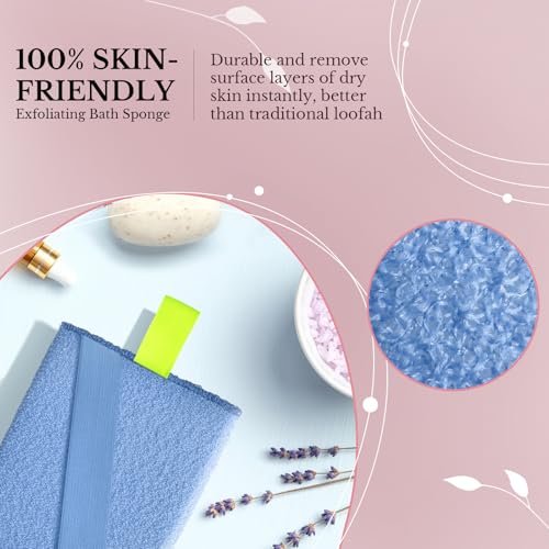 MIG4U Exfoliating Body Scrubber Sponge Exfoliate Dead Skin Bath Sponge for Shower, Luxury Foaming Skin Scrubber for Women Men, 3 Pack Macaroon
