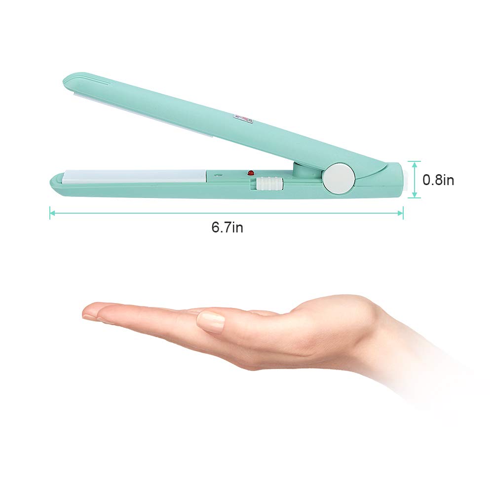 Mini Hair Straightener Ceramic Tourmaline Plate Flat Iron Curler Small Lightweight Portable Hair Styling Straightening Plate Curling Iron with Quick & Easy Heating for Women Girls(Matcha Green)