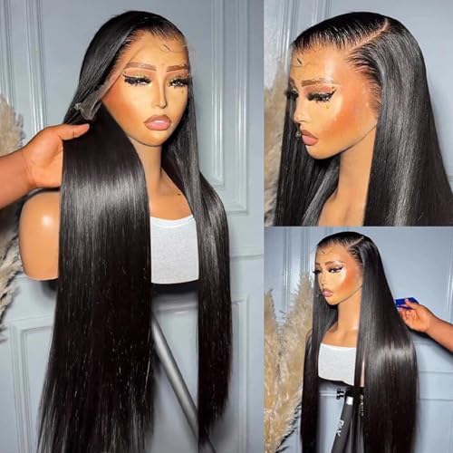 VIPbeauty 34 Inch Straight Human Hair Wigs 13x4 Lace Front Pre Bleached Tiny Knots Virgin Hair Natural Color