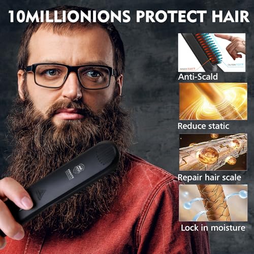 Beard Straightener Kit for Man- Heated Grooming Beard Brush, Beard Balm,Comb,Beard Growth Oil, Value Gift Set for Fathers Day,No-Scald,for Soft,Thick,Curly Beard,Prevent Damage