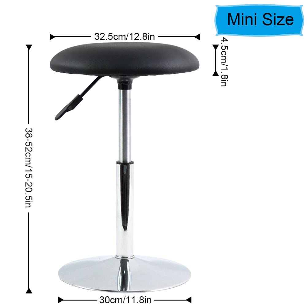 FURWOO Short Round Spa Stool Make up Stool Height Adjustable Vanity Stool Swivel Bench for Bedroom Living Room Black