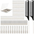 100 PCS Silver Alligator Hair Clips with 2 Combs - 3 Sizes