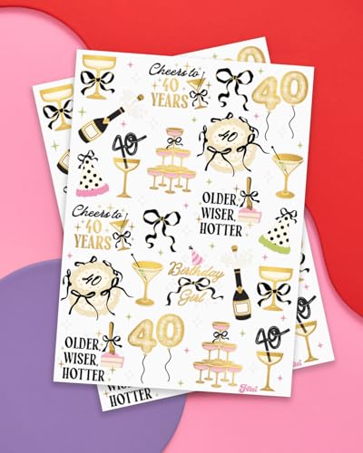 40th Birthday Temporary Tattoos - 46 Designs, Gold Foil