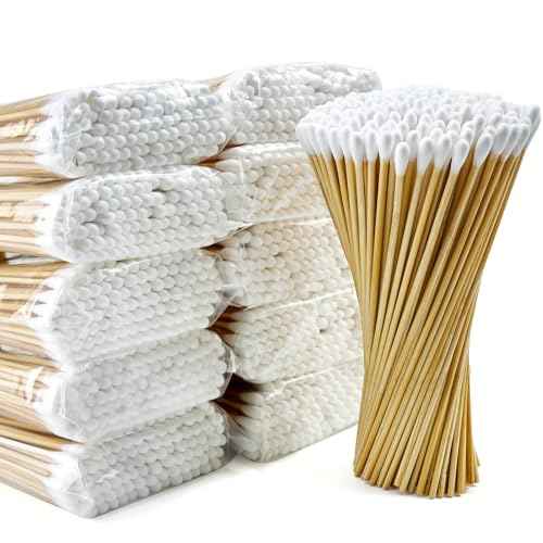 1000 PCS Long Cotton Swabs with Wooden Sticks, Lint- Free Highly Absorbent Long Cleaning Swabs, Cotton Tipped Applicators for Eye Ears, Makeup, Gun Applicators, Oil, Pet Care