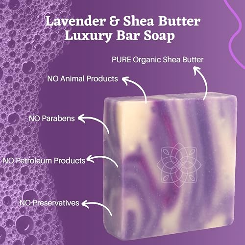 Majestic Lather Lavender Luxury Handmade Bar Soap for Face & Body - Gentle Skin Soothing, Moisturizing and Nourishing. Vegan & Cruelty Free. Natural Cold Process for All Skin Types